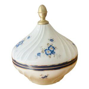 Trinket Box Handpainted Perugina By Aurora Made In Italy Blue Flowers With Lid